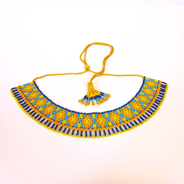 Anvi Shah's Beaded Necklace: Yellow, Blue, and Orange