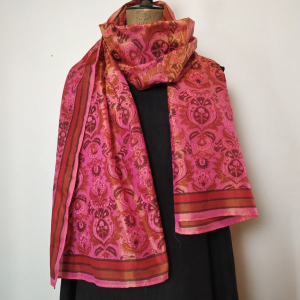 Mita Parekh's Block Printed Silk Stole: Pink