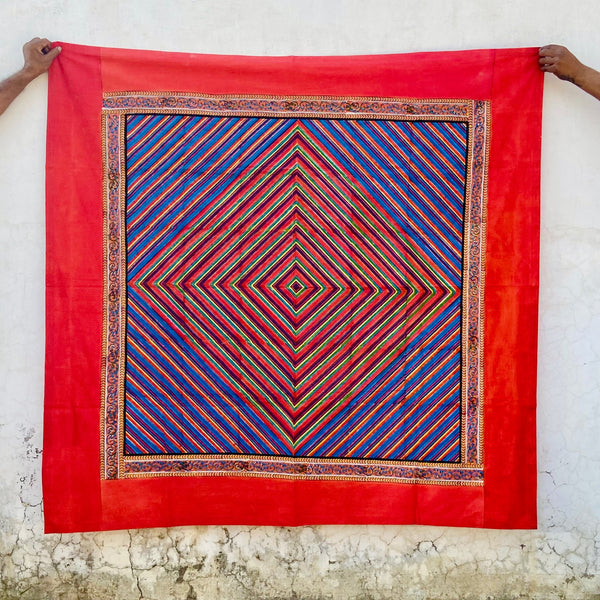 Aureb Naarangi Block Printed Square Tablecloth: Orange