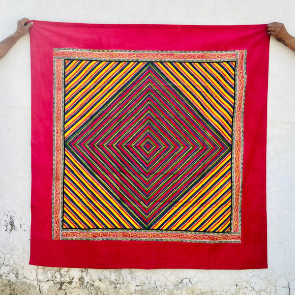 Aureb Rani Block Printed Square Tablecloth: Pink