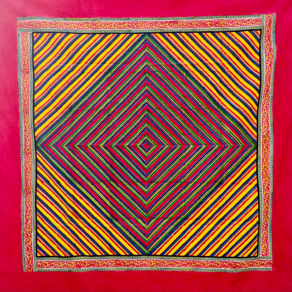Aureb Rani Block Printed Square Tablecloth: Pink