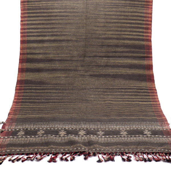 Bhujodi Ikat Tussah Silk Stole: Natural Iron Black