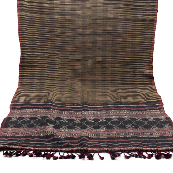 Bhujodi Ikat Tussah Silk Stole: Natural Sappanwood and Iron Black