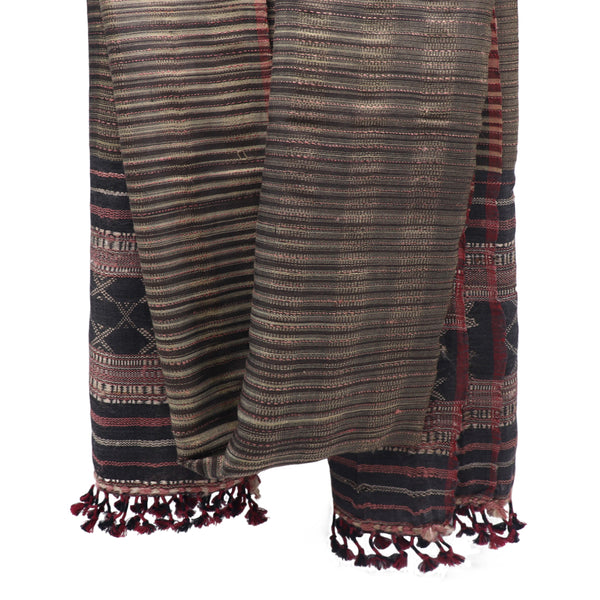 Bhujodi Ikat Tussah Silk Stole: Natural Sappanwood and Iron Black