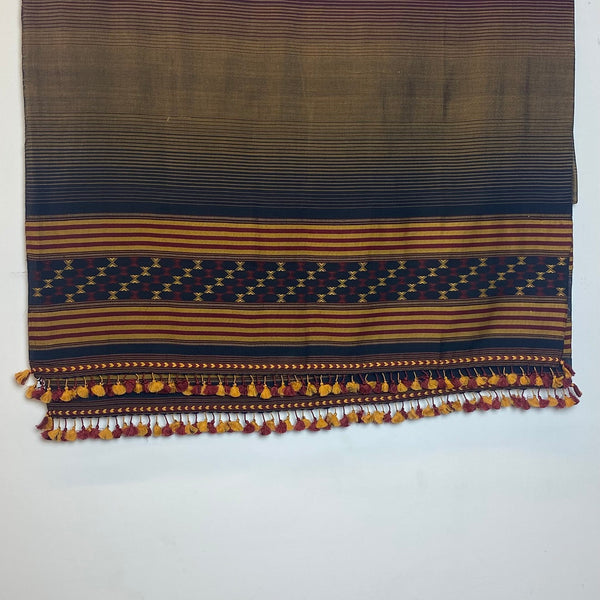 Bhujodi Striped Cotton Dupatta: Navy Blue, Maroon, and Ochre