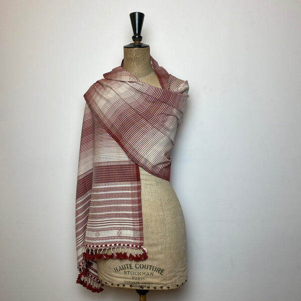 Bhujodi Striped Cotton Stole: Red and White