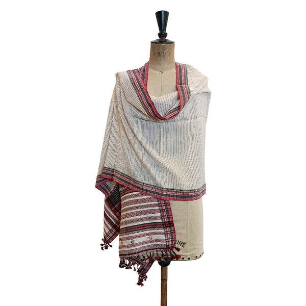 Bhujodi Striped Cotton Stole: Red, Black and White