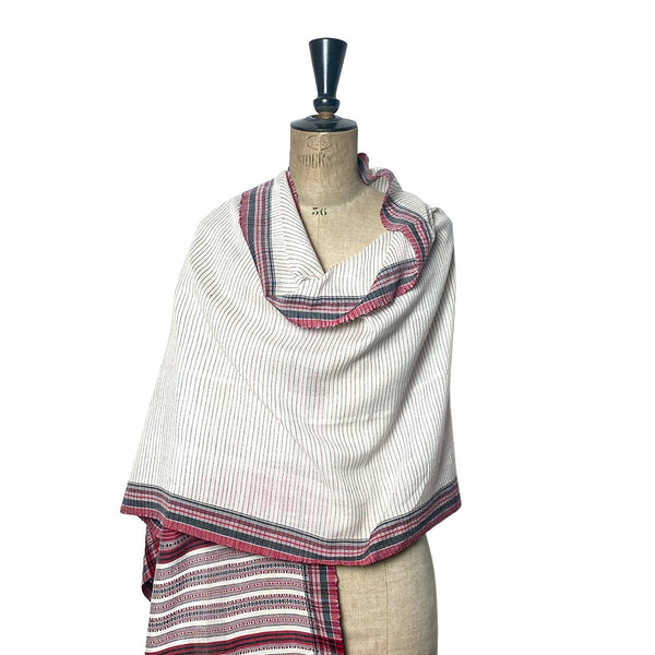 Bhujodi Striped Cotton Stole: Red, Black and White