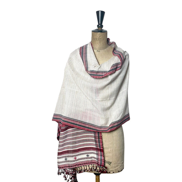 Bhujodi Striped Cotton Stole: Red, Black and White