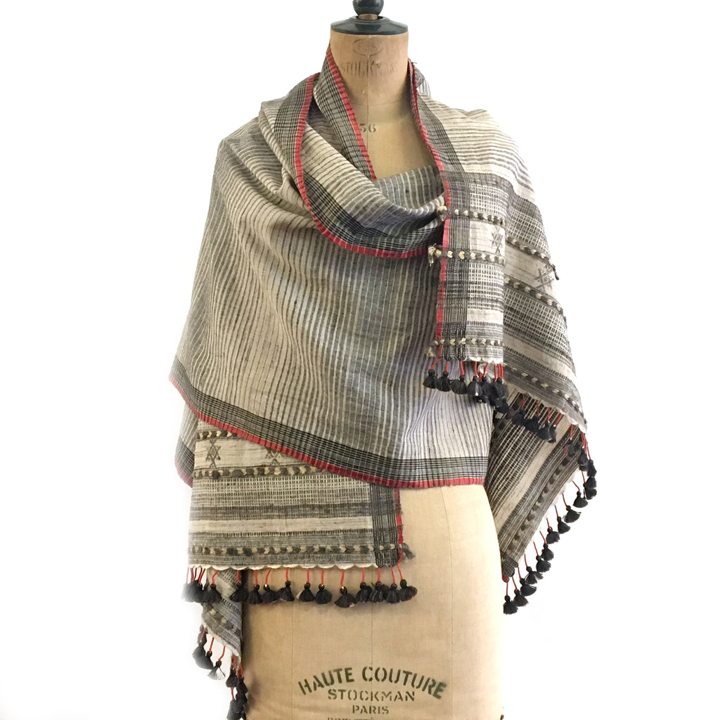 Bhujodi Ikat Silk Stole: Natural Iron Grey