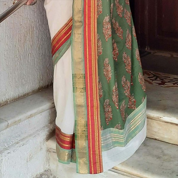 Upcycled South cotton saree: Natural White