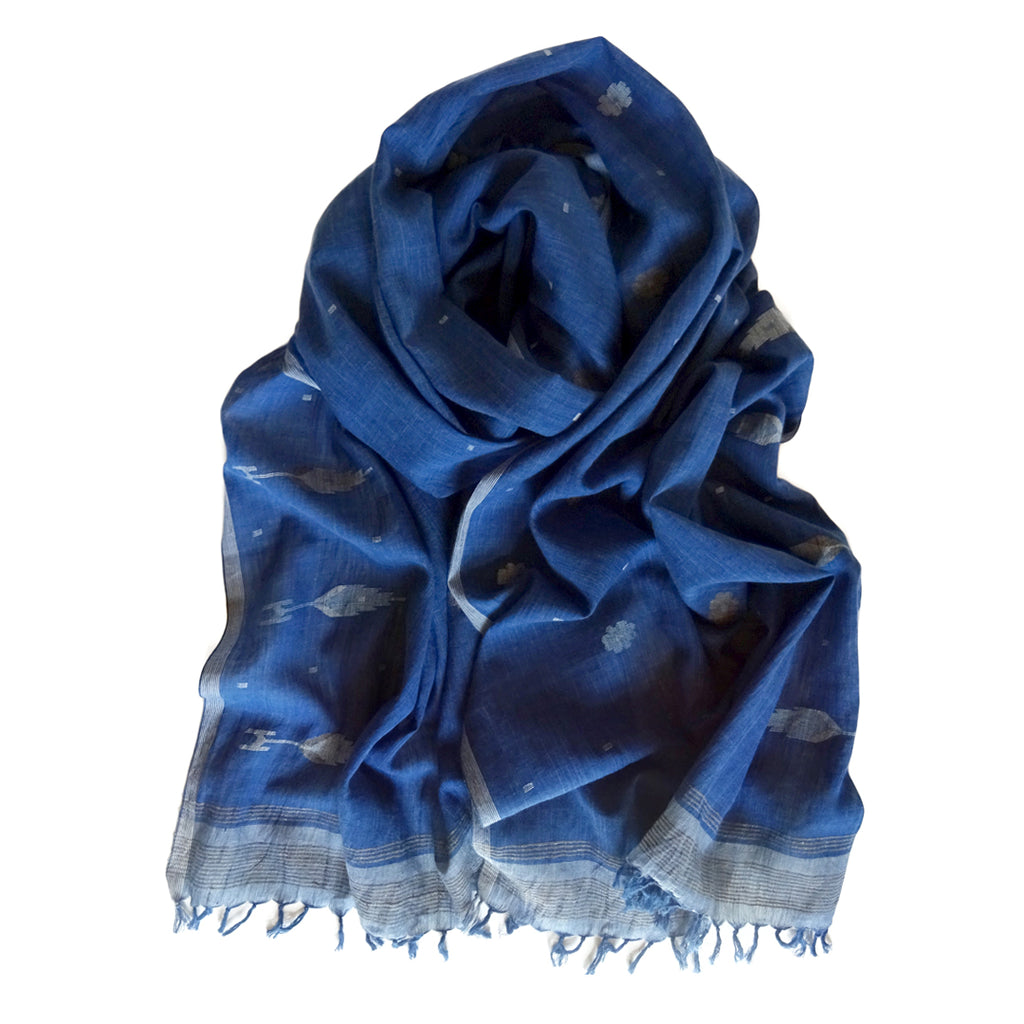 Natural Indigo Jamdani Stole: Pataphool