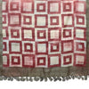 Modernist Squares: Hand Printed Tussah Silk Stole: Maroon and Ecru