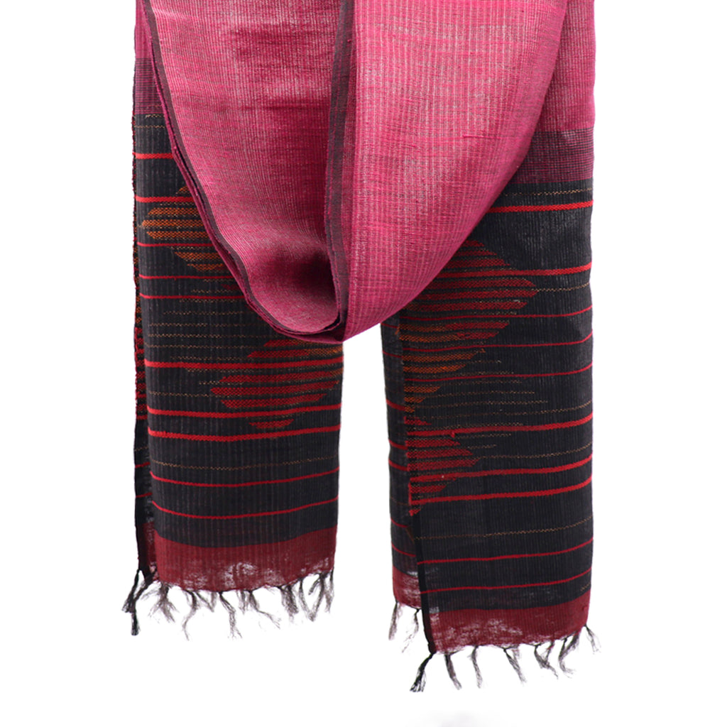 Modernist Jamdani Silk Stole: Building Blocks: Maroon