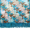 Modernist Triangles Hand Printed Tussah Silk Stole: Ecru and Turquoise