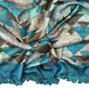 Modernist Triangles Hand Printed Tussah Silk Stole: Ecru and Turquoise