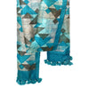 Modernist Triangles Hand Printed Tussah Silk Stole: Ecru and Turquoise