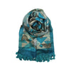 Modernist Triangles Hand Printed Tussah Silk Stole: Ecru and Turquoise