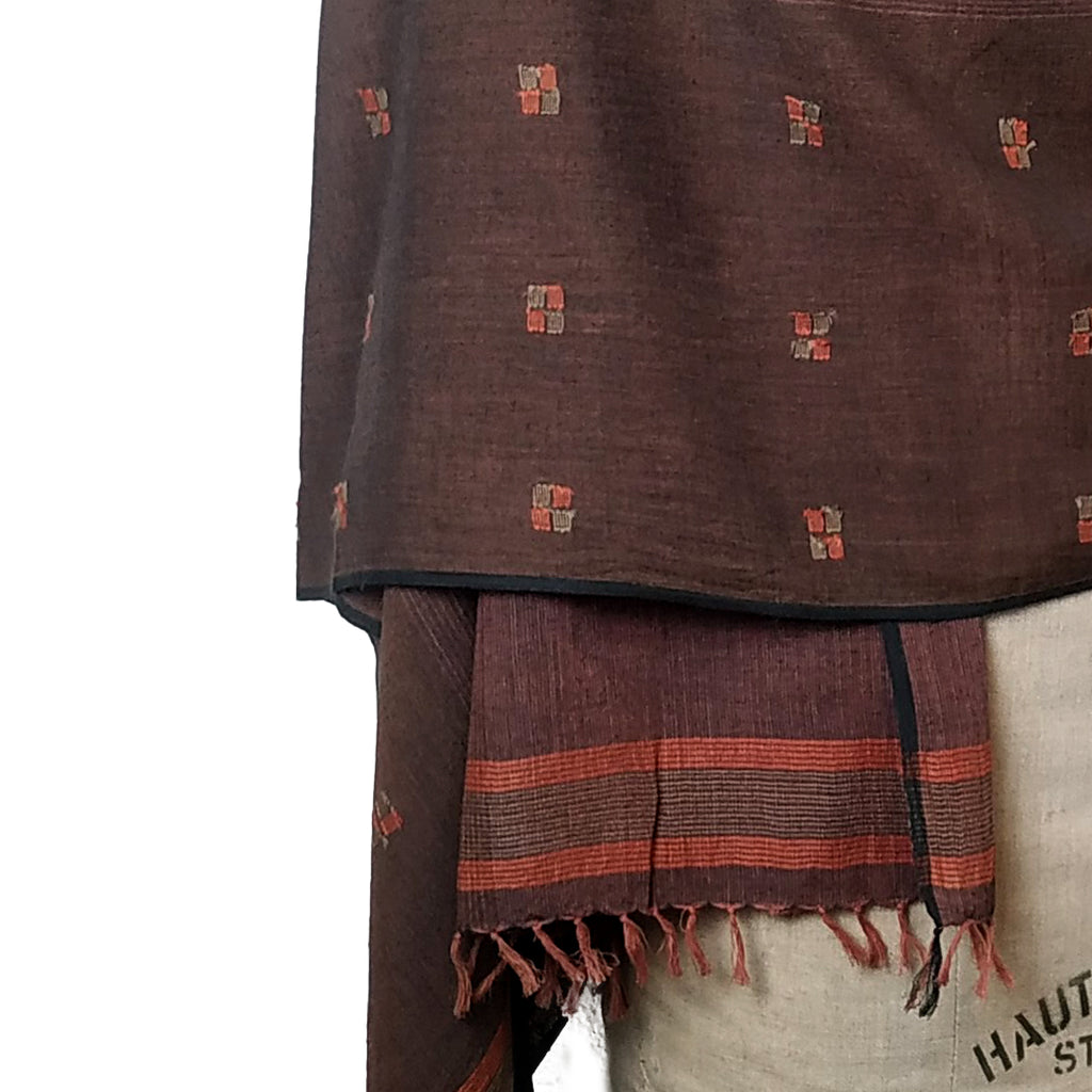 Natural Madder Jamdani Stole: Chowki: Brown