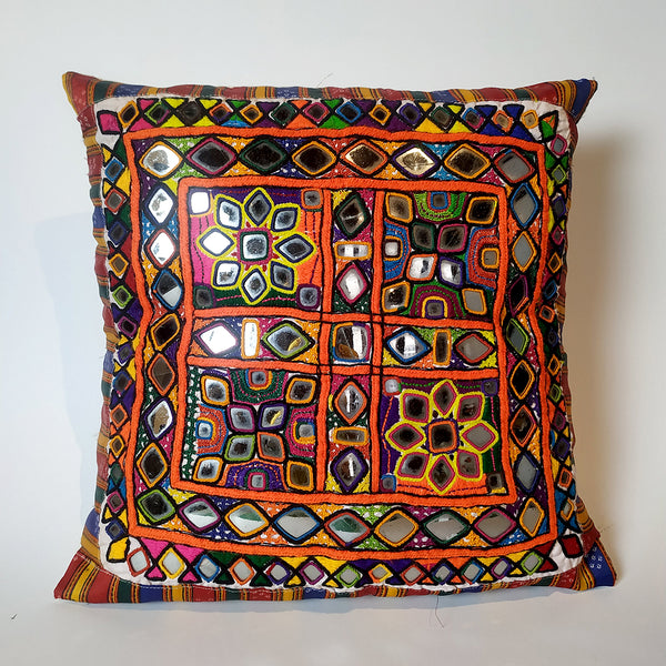 Vintage Vaghad Rajput Vintage Embroidered Chakla Cushion Cover