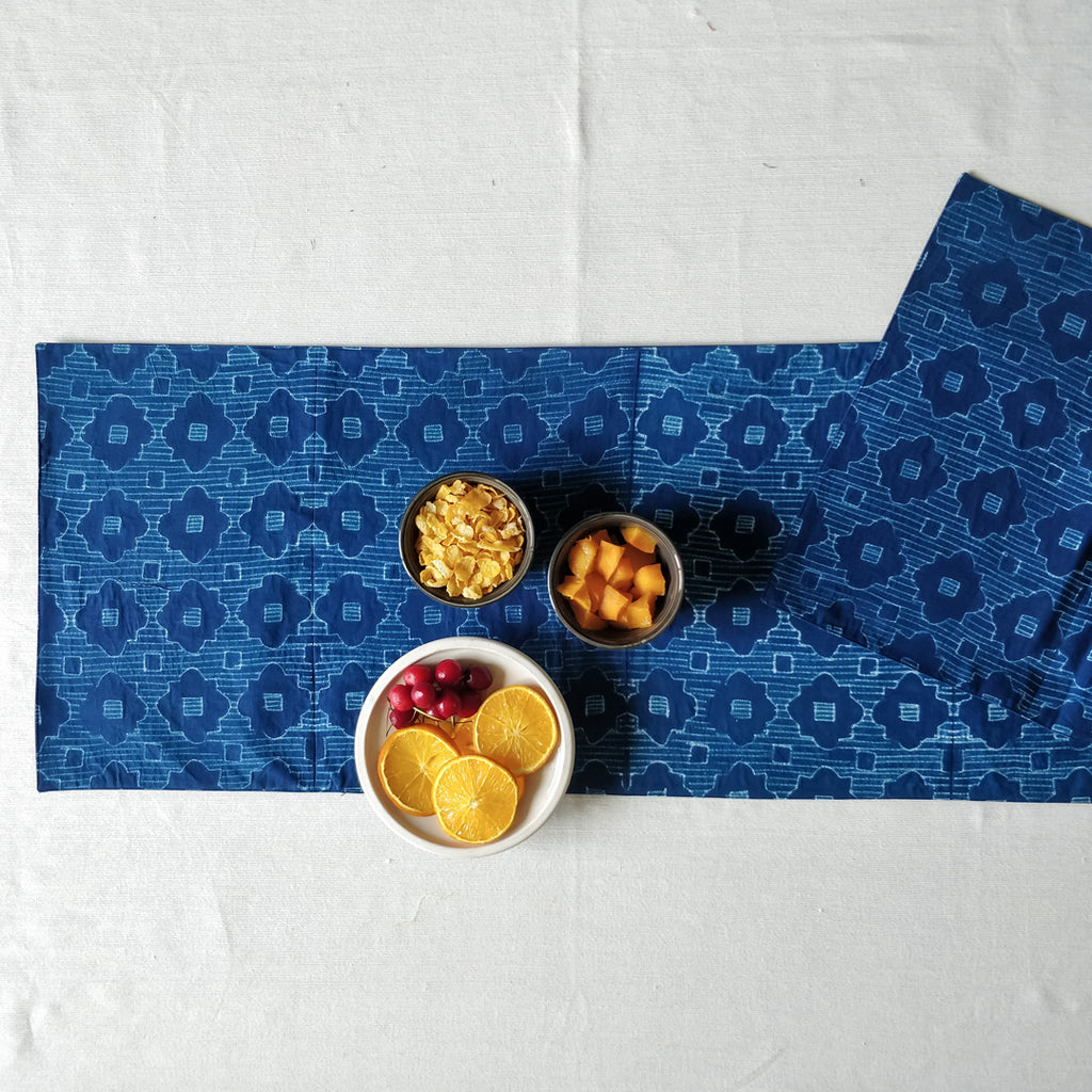 Six-Seater Shibori Table Runner: Blue