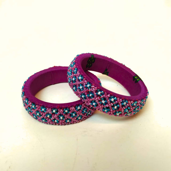 Pair of Beaded Bangles: Pink and Blue (Set of 2)