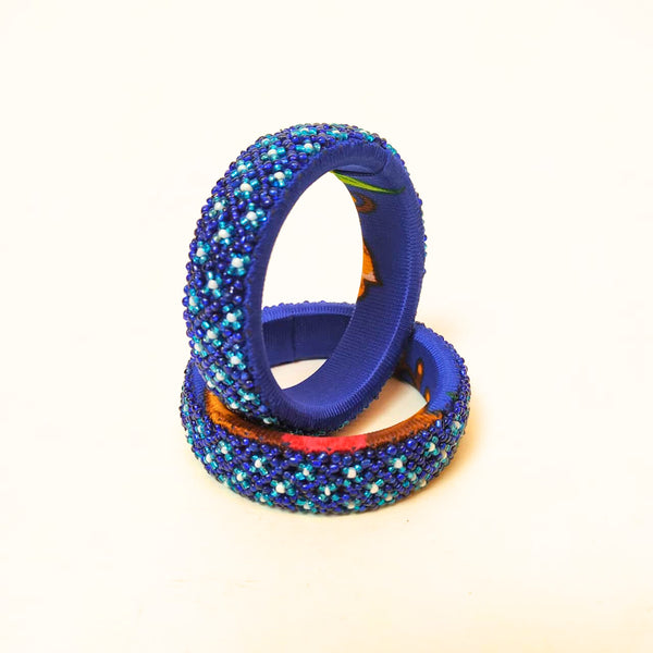 Pair of Beaded Bangles: Indigo, Blue and White (Set of 2)