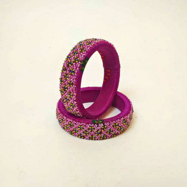 Pair of Beaded Bangles: Pink and Green (Set of 2)