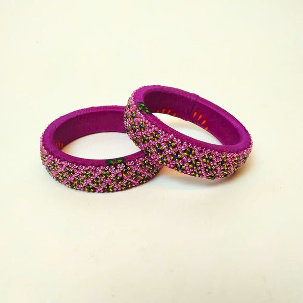 Pair of Beaded Bangles: Pink and Green (Set of 2)