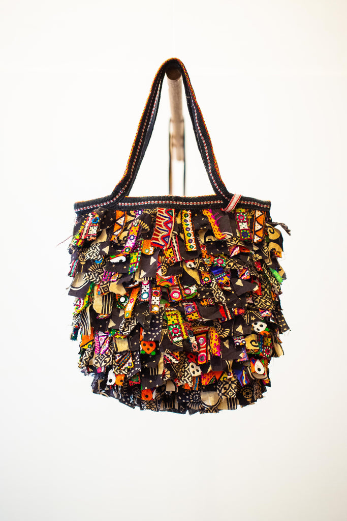 Upcycled Shaggy Rag Bag Tote: Black