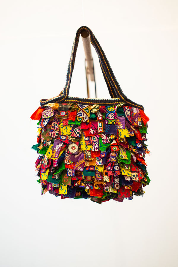 Upcycled Shaggy Rag Bag Tote: Multicolored Cotton