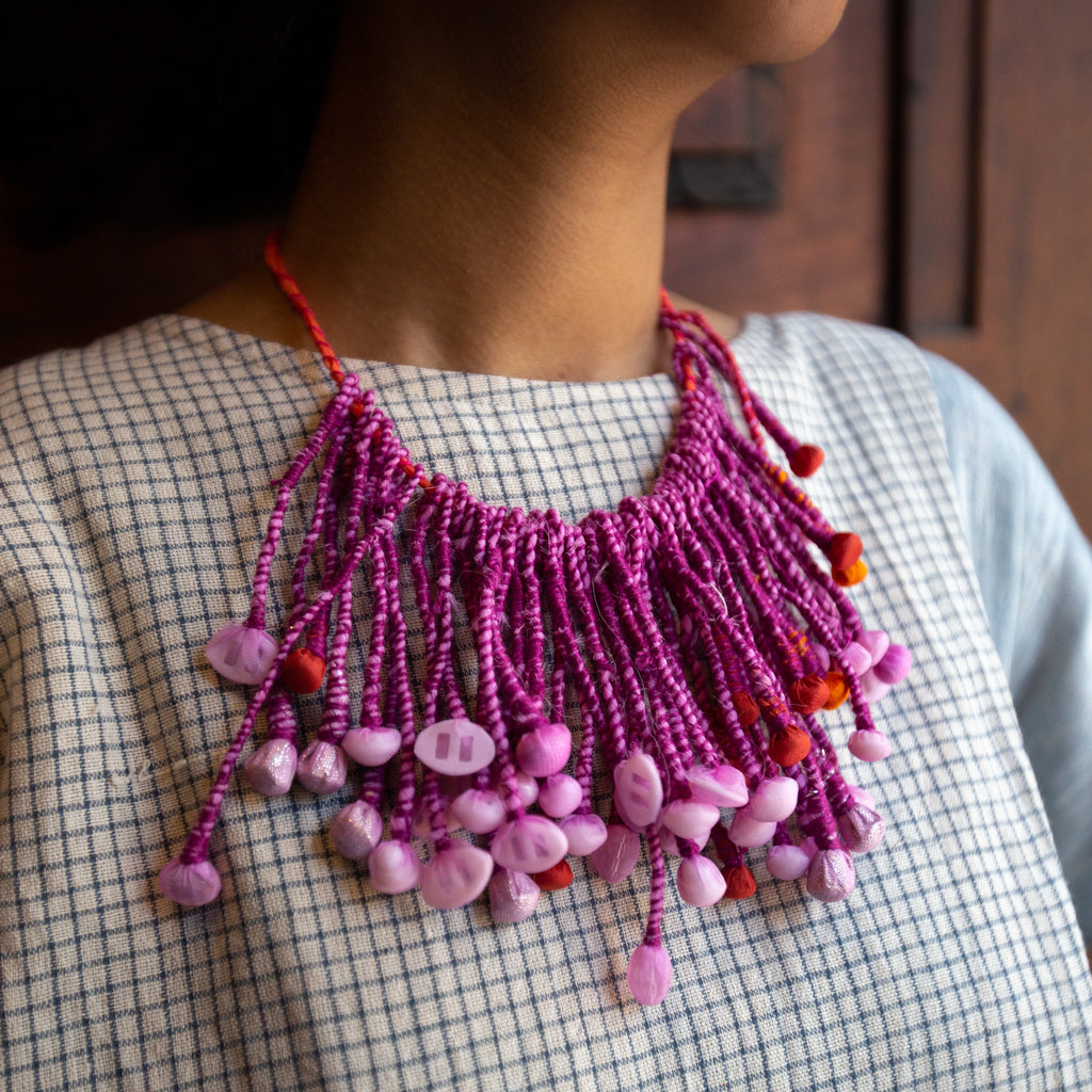 Wearable Art Fibre Necklace: Pink