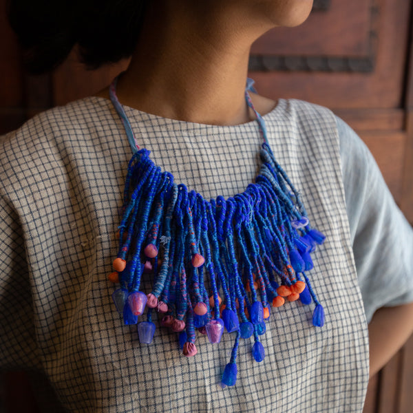 Wearable Art Fibre Necklace: Blue