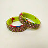 Pair of Beaded Bangles: Green, Pink and White  (Set of 2)