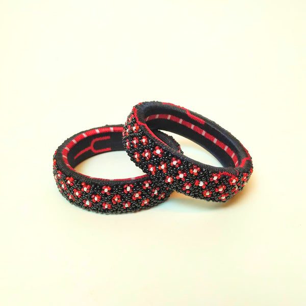 Pair of Beaded Bangles: Black, Red and White (Set of 2)