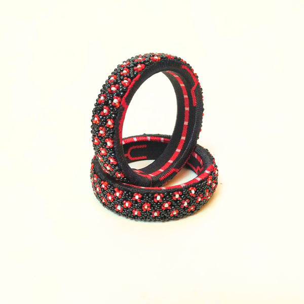 Pair of Beaded Bangles: Black, Red and White (Set of 2)