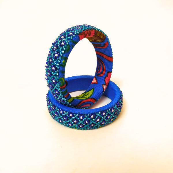 Pair of Beaded Bangles: Blue and White (Set of 2)