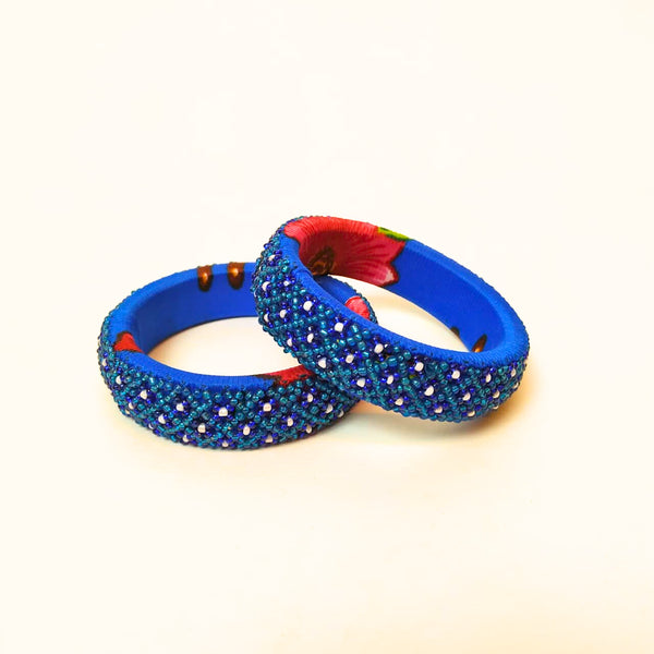Pair of Beaded Bangles: Blue and White (Set of 2)