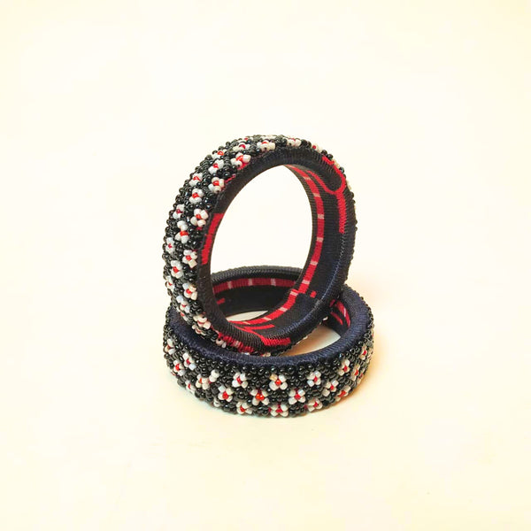 Pair of Beaded Bangles: Black and White (Set of 2)