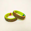 Pair of Beaded Bangles: Green, Red and White (Set of 2)