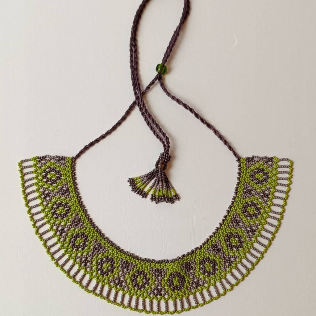 Anvi Shah's Beaded Necklace: Green and Brown