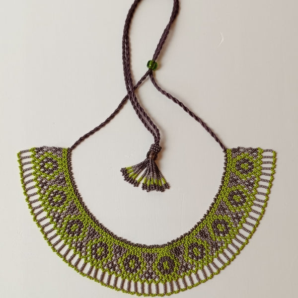 Anvi Shah's Beaded Necklace: Green and Brown