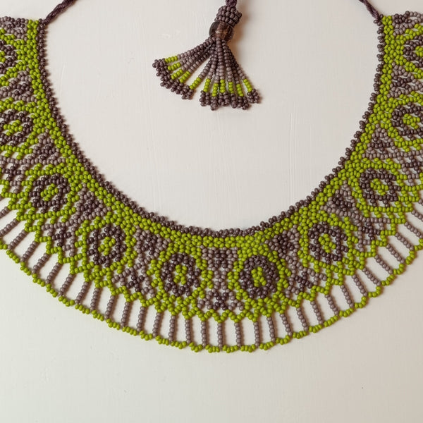 Anvi Shah's Beaded Necklace: Green and Brown