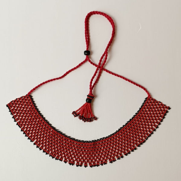 Anvi Shah's Beaded Necklace: Red and Black