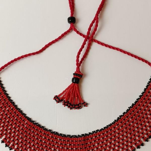 Anvi Shah's Beaded Necklace: Red and Black
