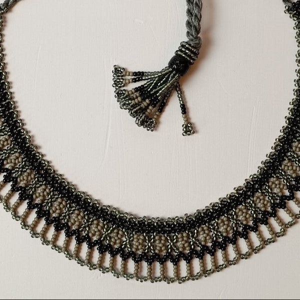 Anvi Shah's Beaded Necklace: Black and Grey