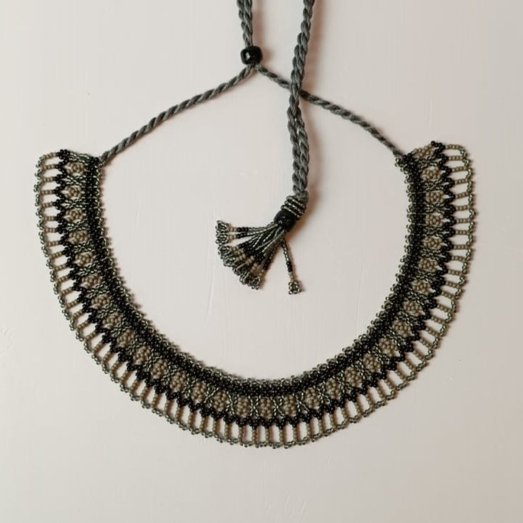 Anvi Shah's Beaded Necklace: Black and Grey