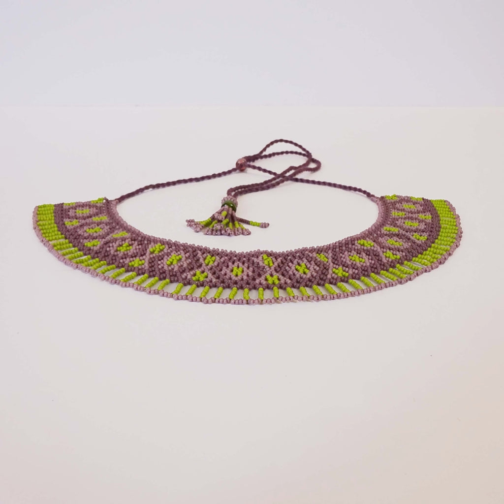 Anvi Shah's Beaded Necklace: Brown and Green