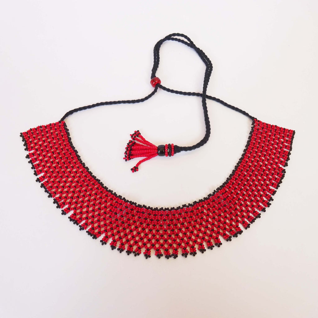 Anvi Shah's Beaded Necklace: Red and Black