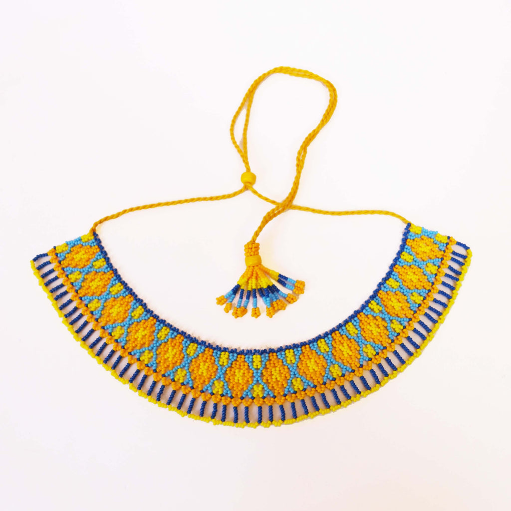 Anvi Shah's Beaded Necklace: Yellow, Blue, and Orange